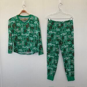 Holiday Pajama Set Christmas Greetings Red, White & Green Joyspun Women's Medium